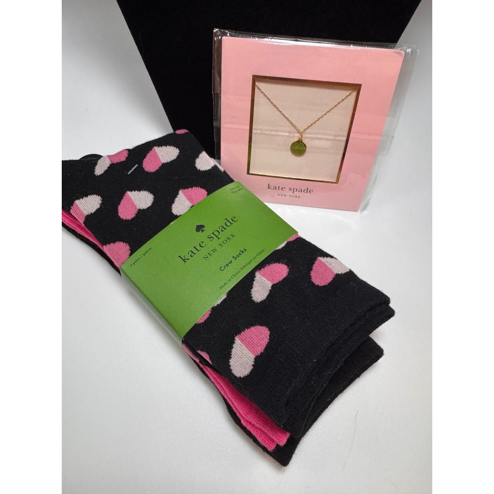 Kate Spade New York Initial A Necklace and 3-Pack Heart Crew Socks Set Black